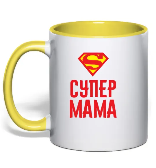 Чашка с цветной ручкой Супер мама Лимонный фото