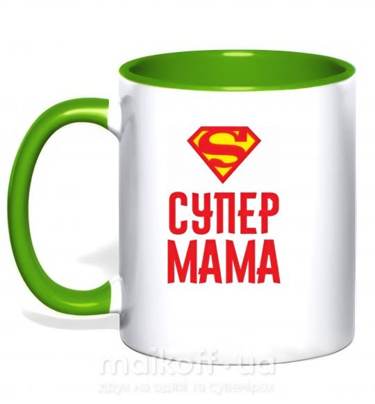 Чашка с цветной ручкой Супер мама Зеленый фото