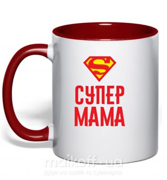 Чашка з кольоровою ручкою Супер мама Червоний фото
