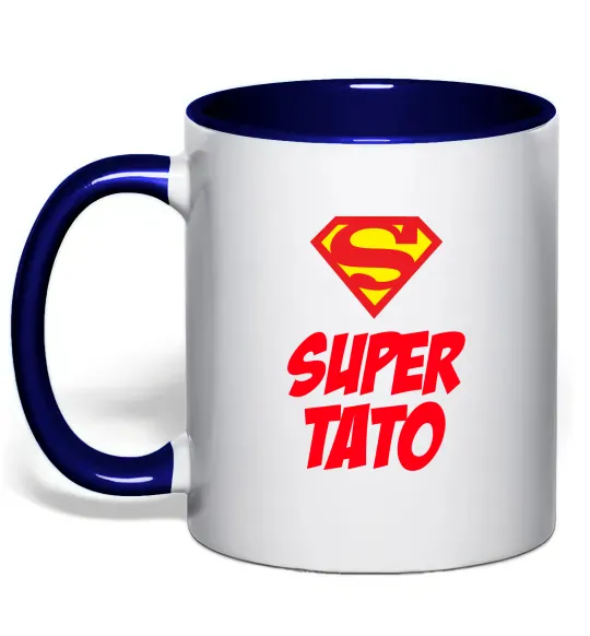 Чашка с цветной ручкой Super тато Глубокий темно-синий фото