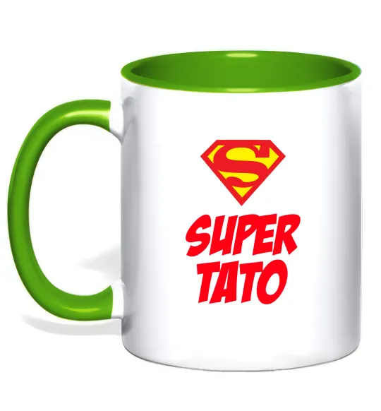 Чашка з кольоровою ручкою Super тато Лаймовий фото