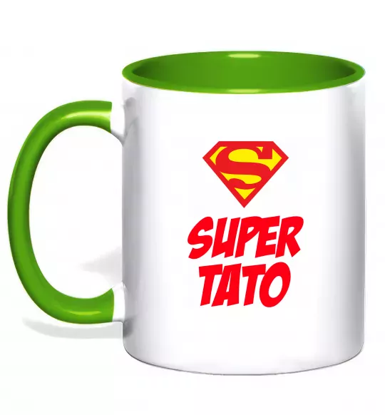 Чашка с цветной ручкой Super тато Зеленый фото