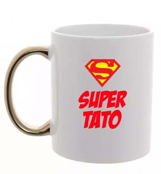 Чашка с цветной ручкой Super тато Золото фото