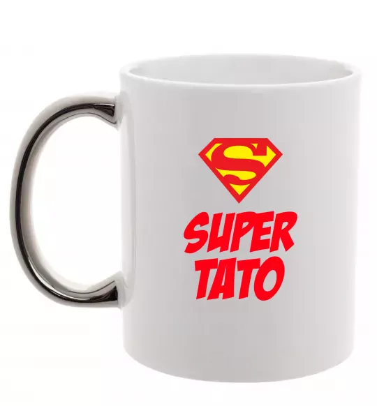 Чашка с цветной ручкой Super тато Серебро фото