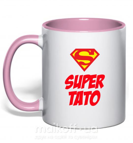 Чашка с цветной ручкой Super тато Нежно розовый фото