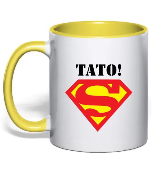 Чашка з кольоровою ручкою Супер тато Лимонний фото