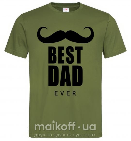Мужская футболка Best dad ever с усами Оливковый фото