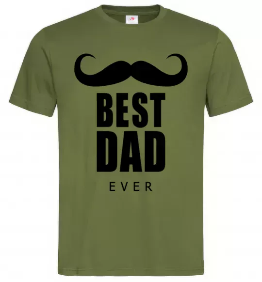 Мужская футболка Best dad ever с усами Оливковый фото