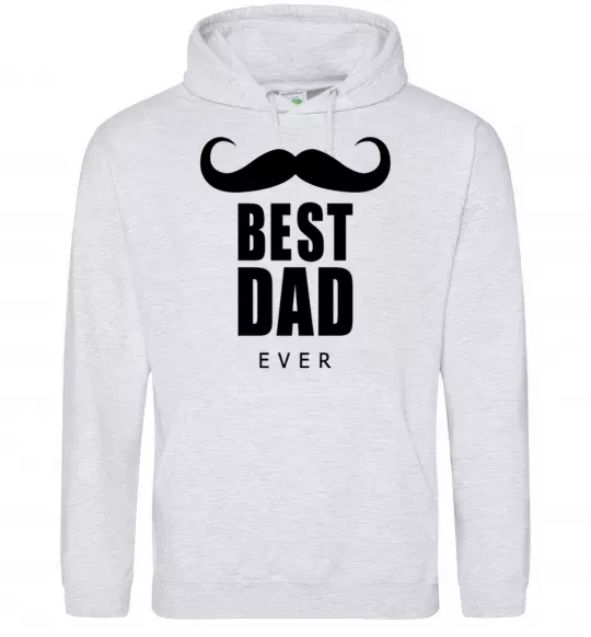 Мужская толстовка (худи) Best dad ever с усами Серый меланж фото