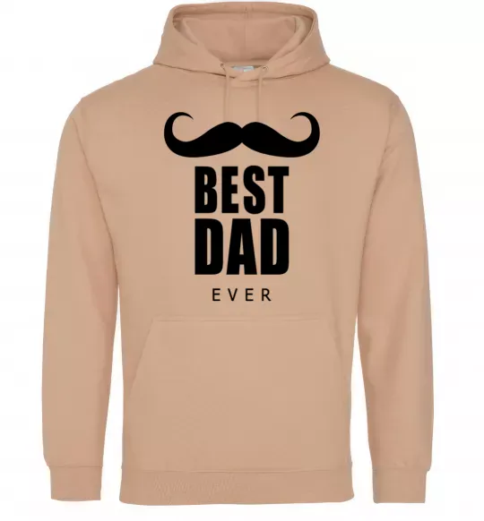 Мужская толстовка (худи) Best dad ever с усами Песочный фото