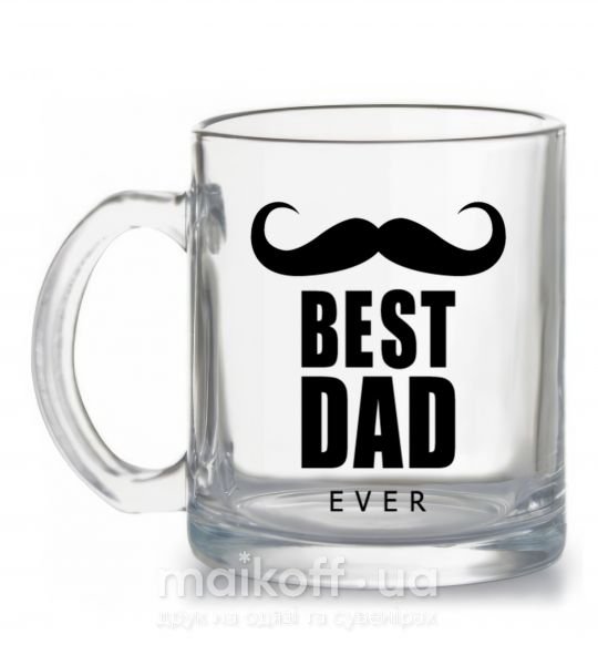 Чашка скляна Best dad ever с усами Прозорий фото