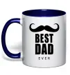 Чашка с цветной ручкой Best dad ever с усами Глубокий темно-синий фото