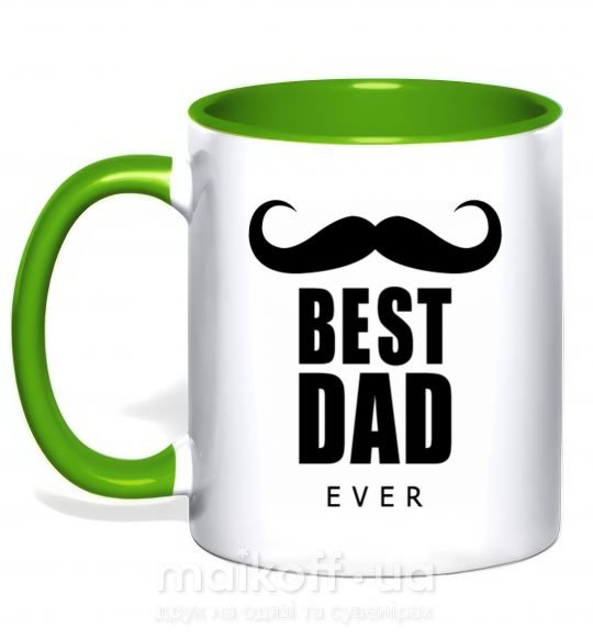 Чашка з кольоровою ручкою Best dad ever с усами Зелений фото