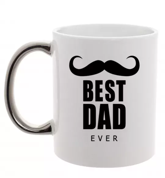 Чашка с цветной ручкой Best dad ever с усами Серебро фото