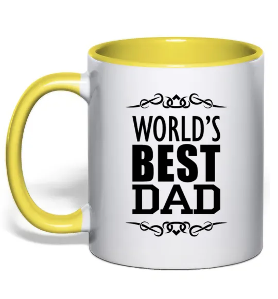 Чашка з кольоровою ручкою Worlds best dad Лимонний фото
