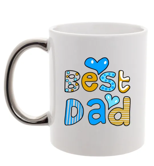 Чашка с цветной ручкой Best dad Серебро фото