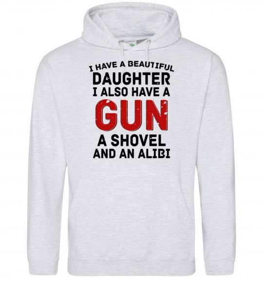 Чоловіча толстовка (худі) I have a beautiful daughter and a gun Сірий меланж фото