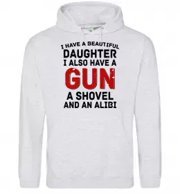 Мужская толстовка (худи) I have a beautiful daughter and a gun Серый меланж фото