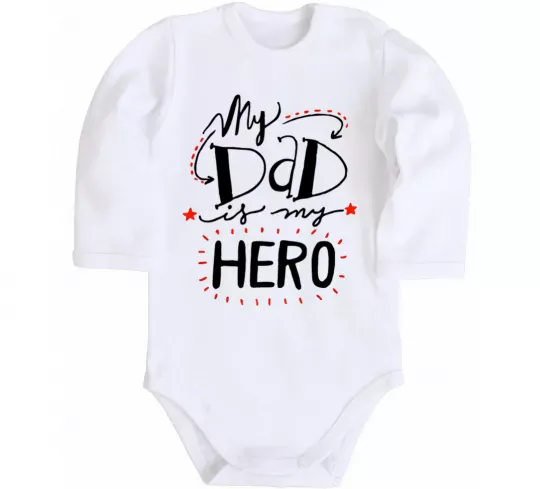 Детский боди My dad is my hero Белый фото