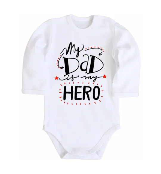 Дитячий бодік My dad is my hero Білий фото