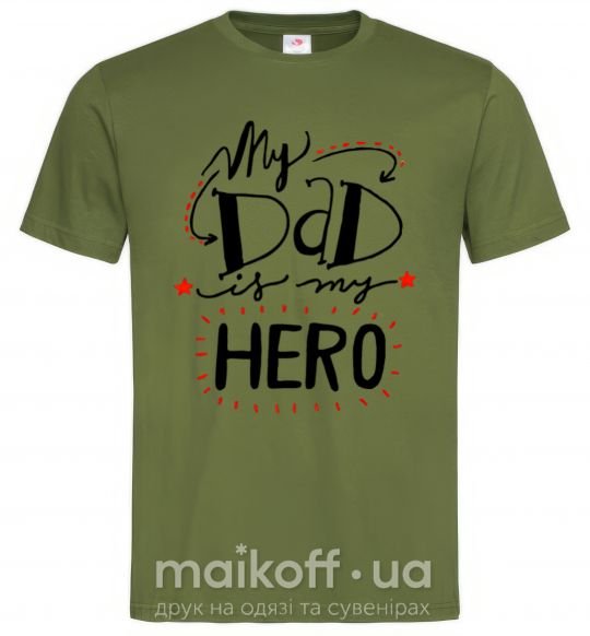 Мужская футболка My dad is my hero Оливковый фото