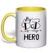 Чашка з кольоровою ручкою My dad is my hero Сонячно жовтий фото
