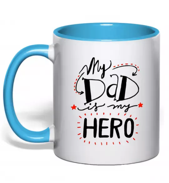 Чашка з кольоровою ручкою My dad is my hero Блакитний фото