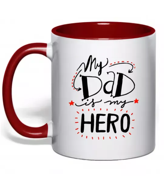 Чашка з кольоровою ручкою My dad is my hero Червоний фото