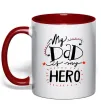 Чашка з кольоровою ручкою My dad is my hero Червоний фото