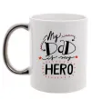 Чашка з кольоровою ручкою My dad is my hero Срібло фото