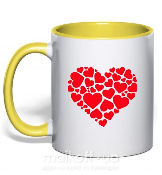 Чашка з кольоровою ручкою Heart with heart Сонячно жовтий фото