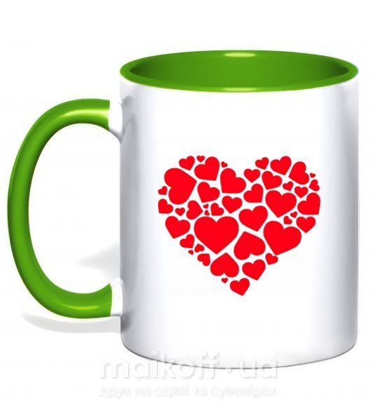 Чашка з кольоровою ручкою Heart with heart Зелений фото