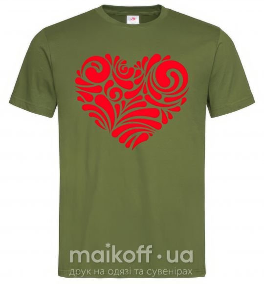Мужская футболка Сердце в узорах Оливковый фото
