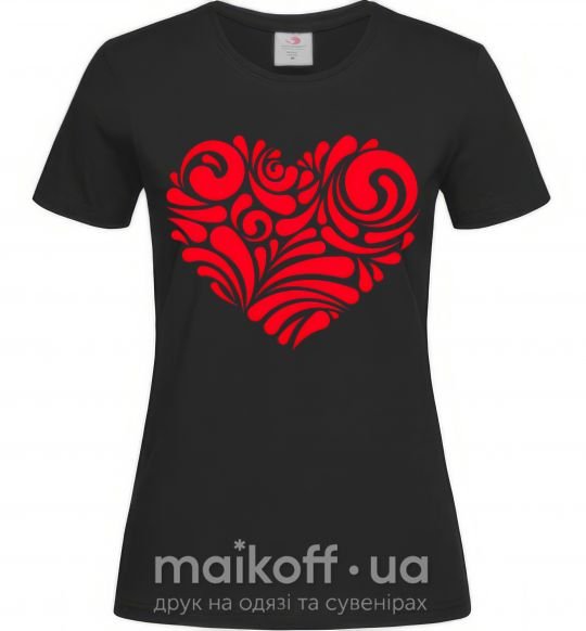 Женская футболка Сердце в узорах Черный фото