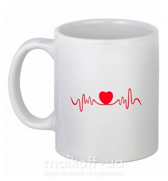 Чашка керамічна Сердце пульс Білий фото