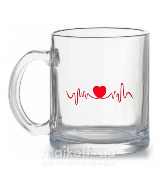 Чашка скляна Сердце пульс Прозорий фото