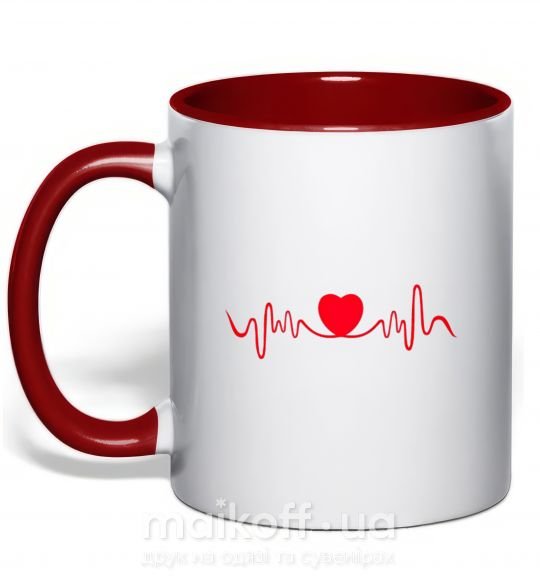 Чашка с цветной ручкой Сердце пульс Красный фото