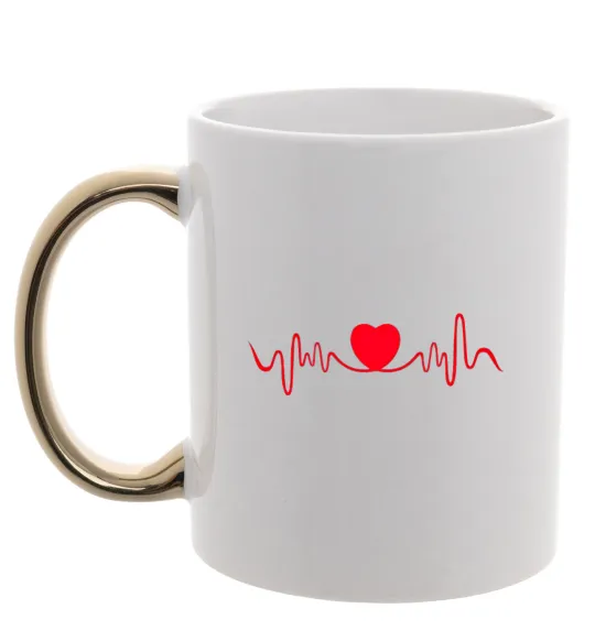 Чашка с цветной ручкой Сердце пульс Золото фото
