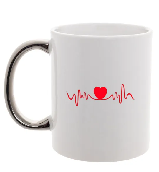 Чашка с цветной ручкой Сердце пульс Серебро фото