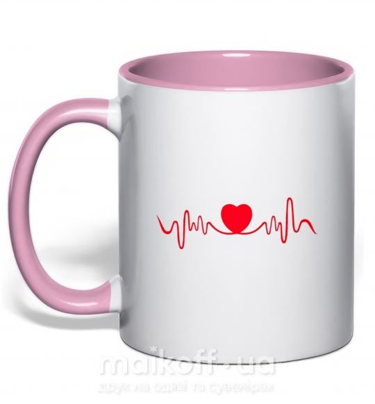 Чашка с цветной ручкой Сердце пульс Нежно розовый фото