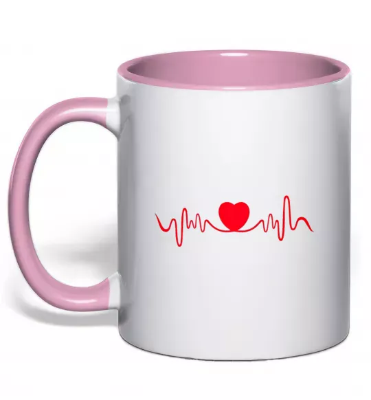 Чашка с цветной ручкой Сердце пульс Нежно розовый фото