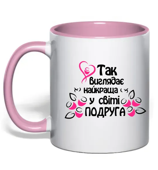 Чашка з кольоровою ручкою Так виглядає найкраща у світі подруга Ніжно рожевий фото