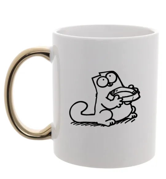 Чашка с цветной ручкой Give me food Золото фото