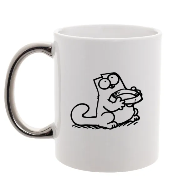 Чашка с цветной ручкой Give me food Серебро фото