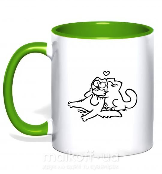 Чашка з кольоровою ручкою Love cat Зелений фото
