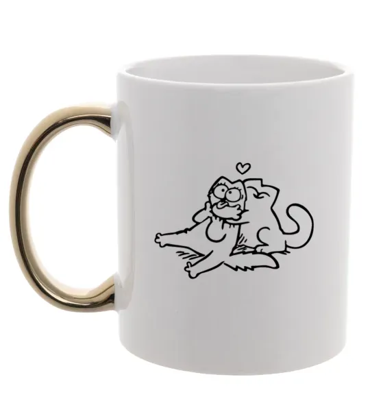 Чашка з кольоровою ручкою Love cat Золото фото