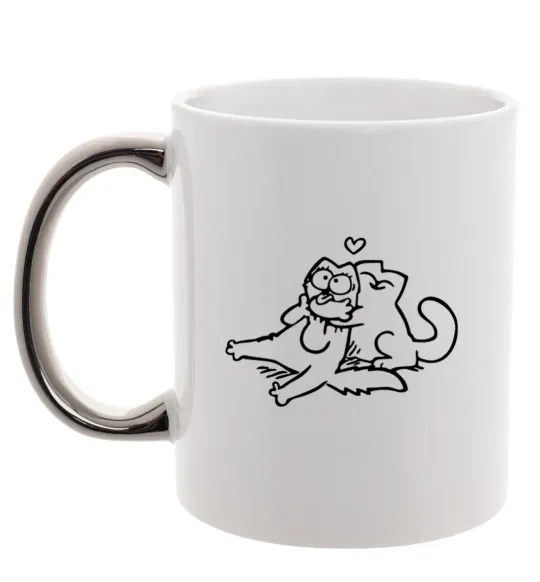 Чашка з кольоровою ручкою Love cat Срібло фото