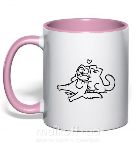Чашка з кольоровою ручкою Love cat Ніжно рожевий фото