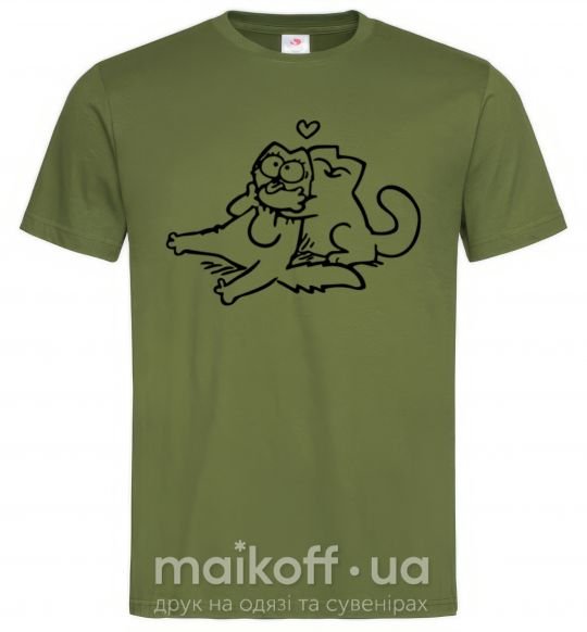 Мужская футболка Love cat Оливковый фото