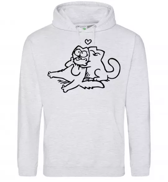 Мужская толстовка (худи) Love cat Серый меланж фото
